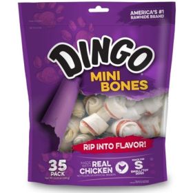 Dingo Meat in the Middle Rawhide Chew Bones (Option 2: 2.5" (35 Pack), Option 1: Mini)