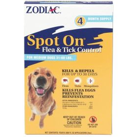 Zodiac Spot on Flea & Tick Controller for Dogs (Option 1: Medium Dogs 31-60 lbs (4 Pack))