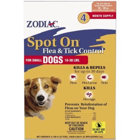 Zodiac Spot on Flea & Tick Controller for Dogs (Option 1: Small Dogs 16-30 lbs (4 Pack))